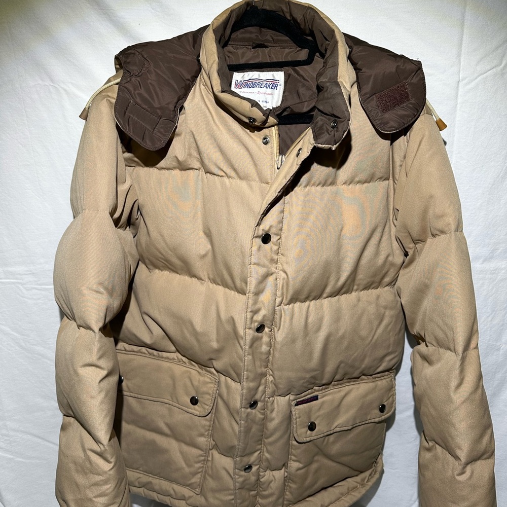 Vintage 70/80s Windbreaker Tan Goose Down Puffer Jacket Coat Men's Large Zip Up